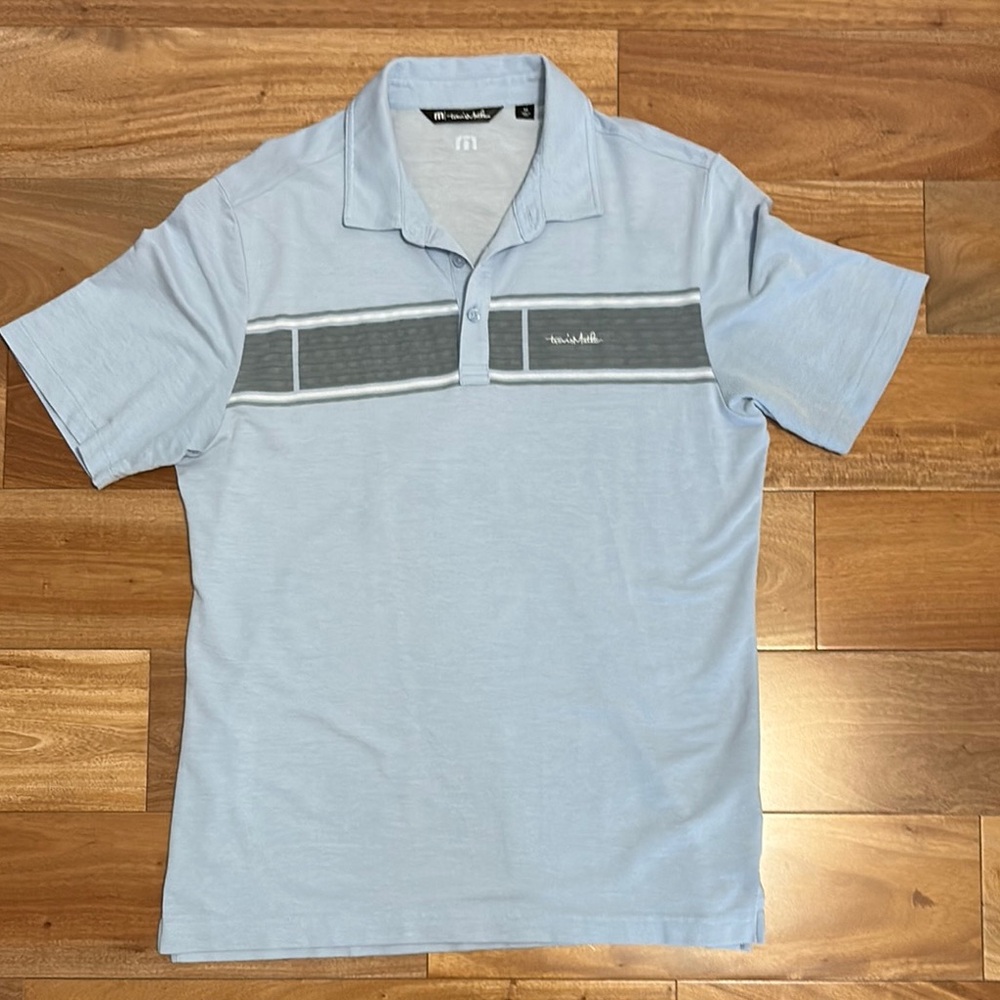 Travis Mathew Light Blue Polo Shirt Sporty Design